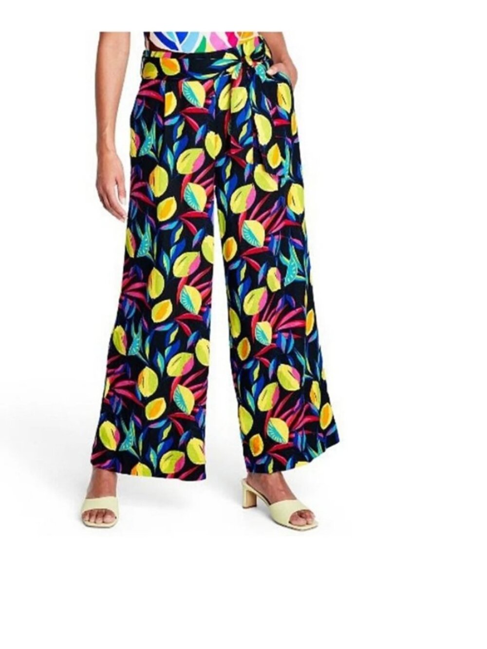 Tabitha Brown X target Lemon Print Wide Leg Linen Blend Pants Medium